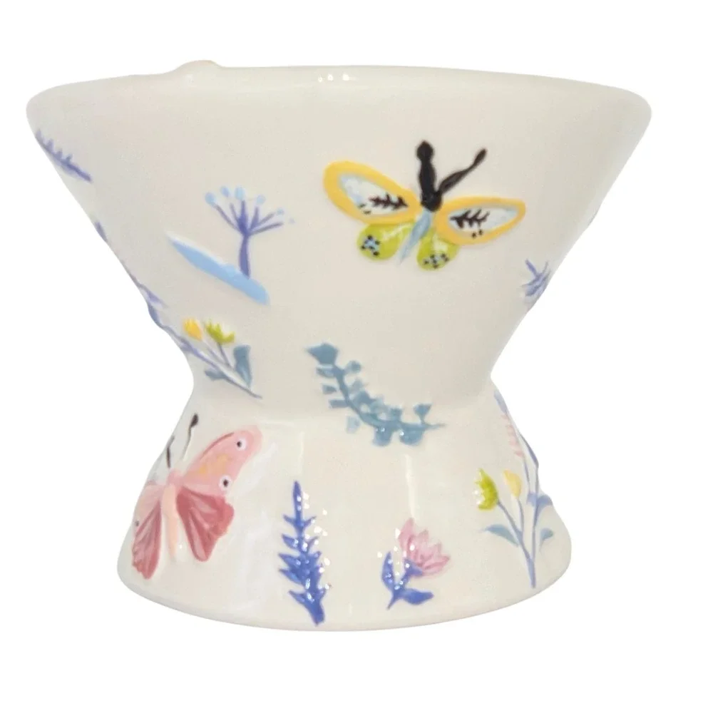 Mellow & Mod Raised Ceramic Cat Food Water Bowl‎ Butterfly Embossed Hand Painted